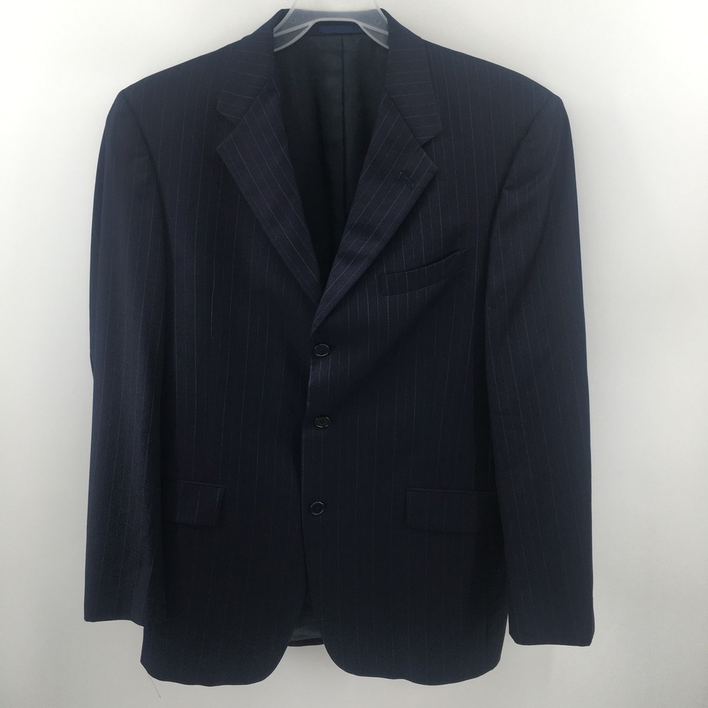 Daniel Cremieux LORO PIANA Suit Jacket 42L Navy Wool Pinstriped Blazer VTG USA